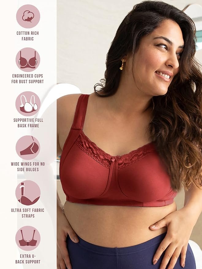 Support Everyday Cotton T-Shirt Push-Up Bra for Women Non Padded, Wire Free,  Full Coverage [Everyday Pretty Lace Bra] - GALAXYSHOPER